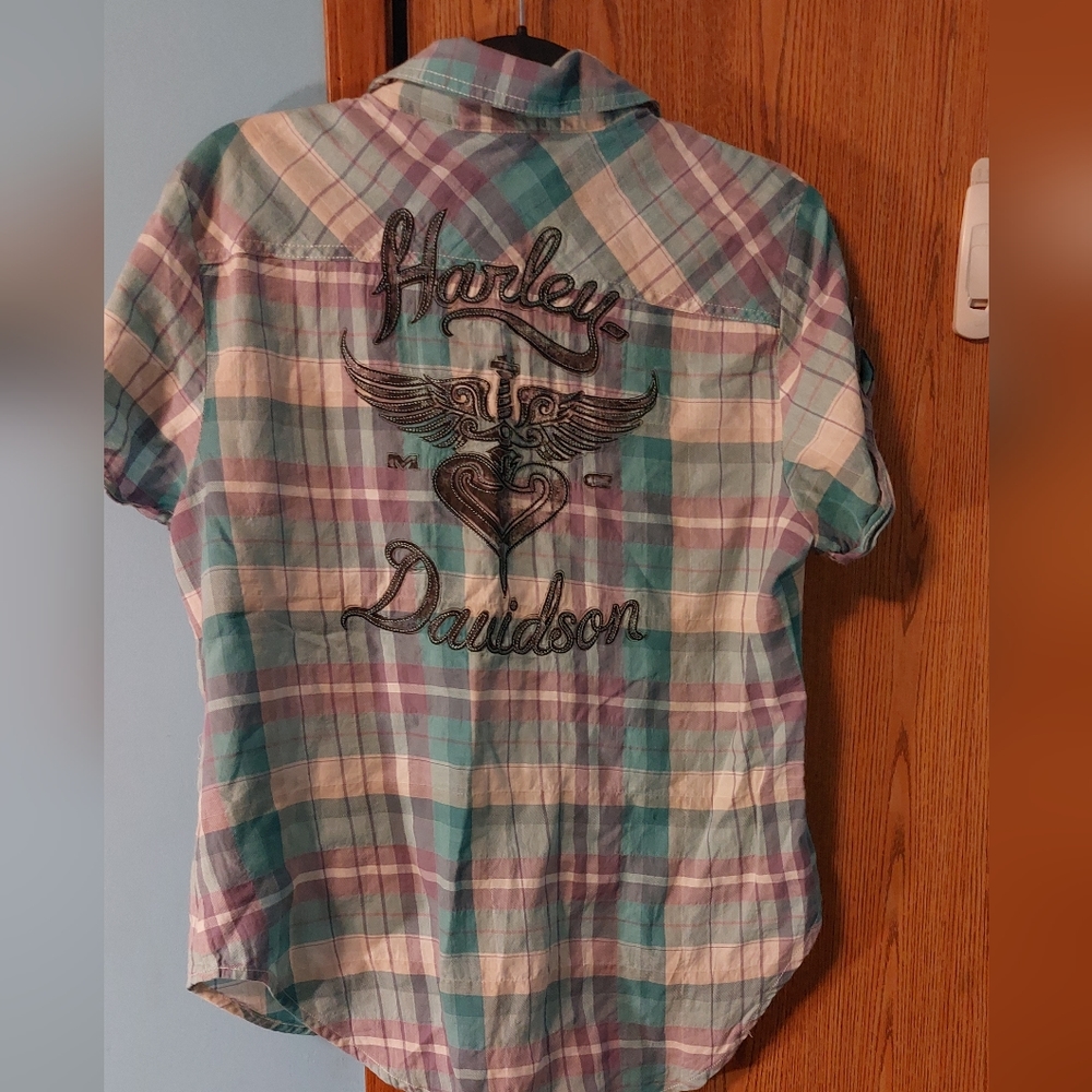 Harley davidson plad botton up shirt